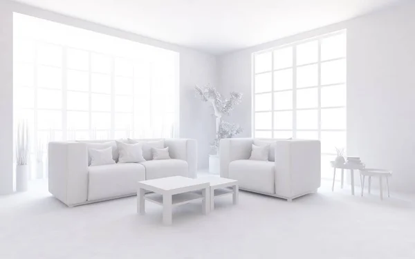 White Room Interior Furniture Scandinavian Interior Design Illustration — Stock Photo, Image