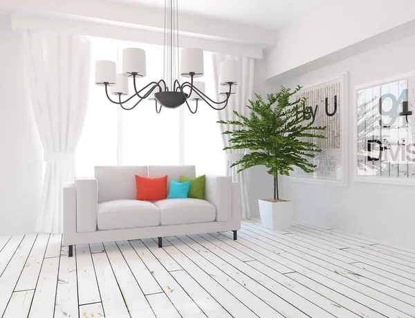 Idea Una Sala Estar Escandinava Blanca Interior Con Sofá Planta —  Fotos de Stock