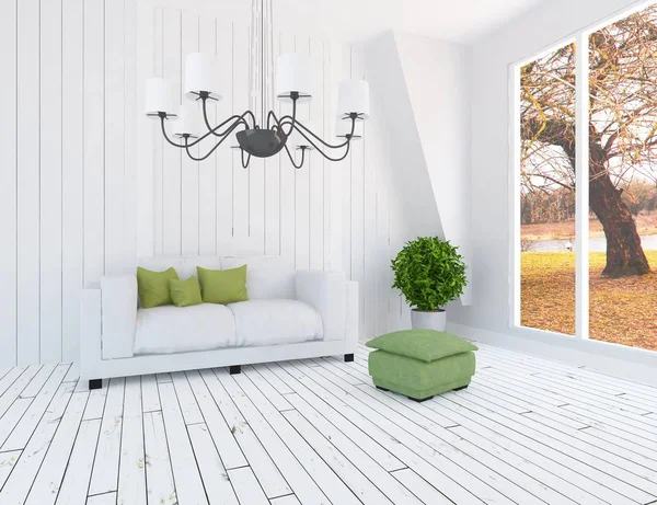 Idea Una Sala Estar Escandinava Blanca Interior Con Sofá Planta —  Fotos de Stock