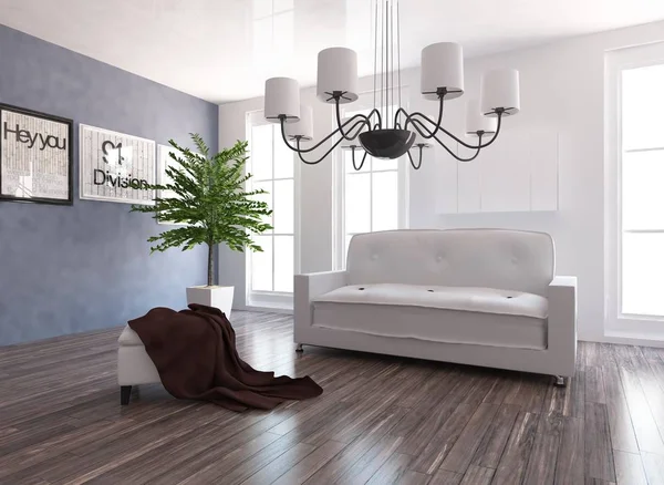 Idea Una Sala Estar Escandinava Blanca Interior Con Sofá Planta —  Fotos de Stock