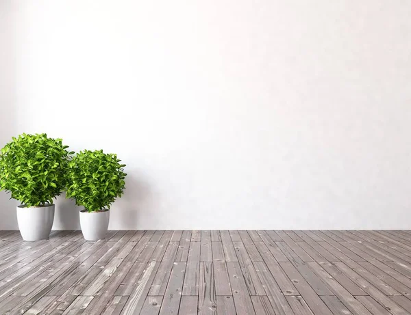 Idee Eines Weißen Leeren Skandinavischen Raumes Mit Vasen Auf Holzboden — Stockfoto