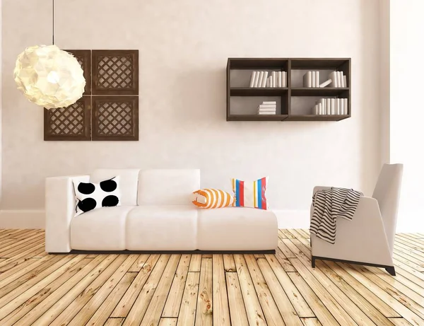 Idea Scandinavian Living Room Interior Sofa Pillows Wooden Floor Decor — Stock Photo, Image