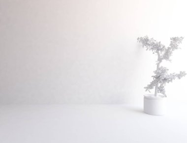 Beyaz Oda iç üretim tesisi ile. İskandinav iç tasarım. 3D çizim