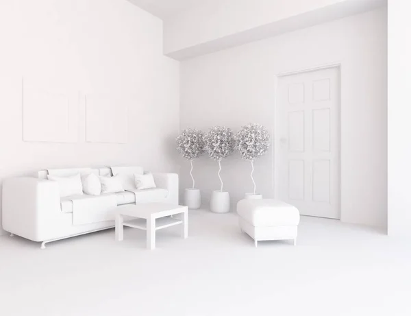 Intérieur Chambre Blanche Avec Mobilier Design Intérieur Scandinave Illustration — Photo