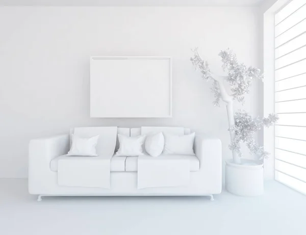 white room interior with furniture. Scandinavian interior design. 3d illustration