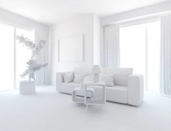 Witte Kamer Interieur Met Meubilair Scandinavische Interieur Illustratie — Stockfoto