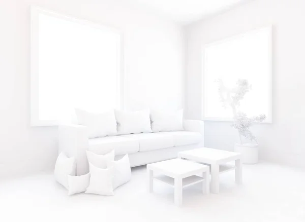 Intérieur Chambre Blanche Avec Mobilier Design Intérieur Scandinave Illustration — Photo