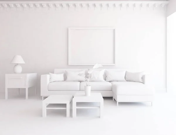 Intérieur Chambre Blanche Avec Mobilier Design Intérieur Scandinave Illustration — Photo