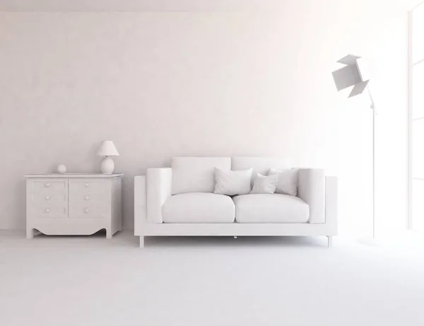 Habitación Interior Blanca Con Muebles Diseño Interior Escandinavo Ilustración —  Fotos de Stock