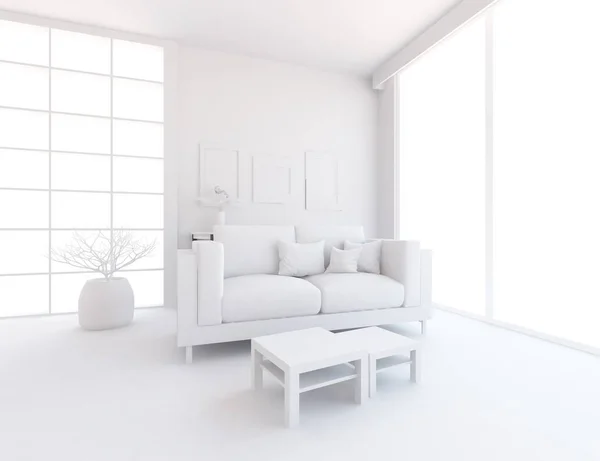 Idea Scandinavian Living Room Interior Sofa Vases Wooden Floor Home — Stock Photo, Image