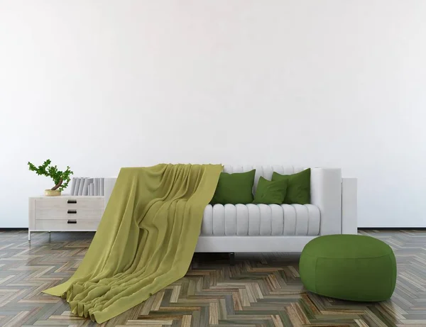 Idee Eines Weißen Skandinavischen Wohnzimmers Mit Sofa Und Pflanze Heimat — Stockfoto