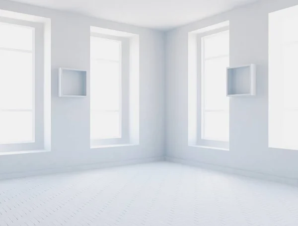 Weißer Innenraum Mit Fenstern Skandinavische Innenarchitektur Illustration — Stockfoto