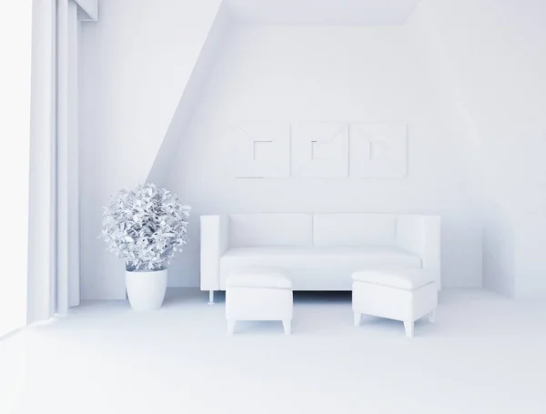 White Room Interior Furniture Scandinavian Interior Design Illustration — Stock Photo, Image