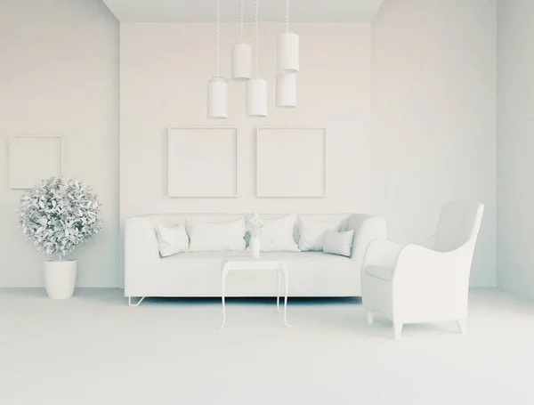 Intérieur Chambre Blanche Avec Mobilier Design Intérieur Scandinave Illustration — Photo