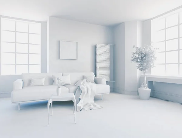 Witte Kamer Interieur Met Meubilair Scandinavische Interieur Illustratie — Stockfoto