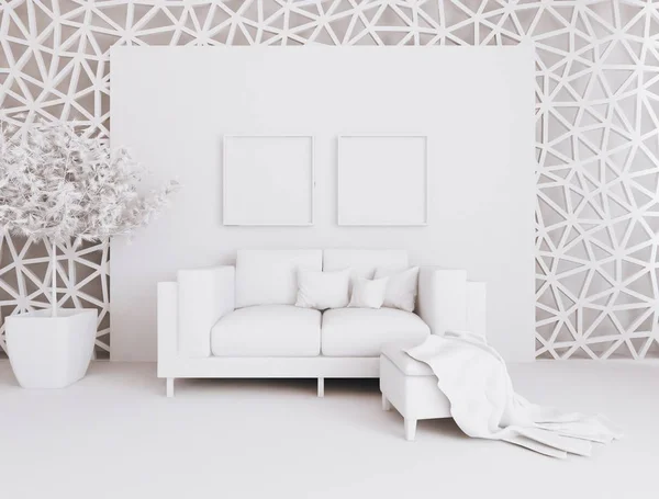 Εσωτερικό Λευκό Δωμάτιο Έπιπλα Σκανδιναβικό Εσωτερικό Design Απεικόνιση — Φωτογραφία Αρχείου