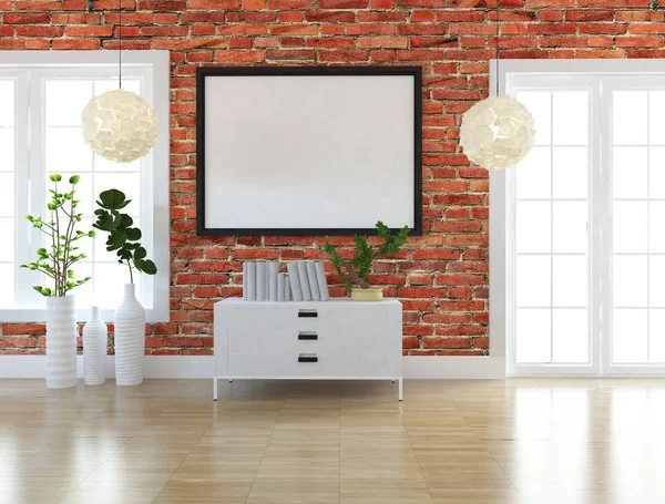 Idea White Empty Scandinavian Room Interior Dresser Wooden Floor Home — Stock Photo, Image