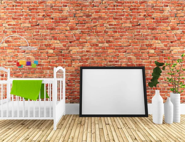 Idee Eines Skandinavischen Kinderzimmers Mit Krippe Auf Dem Holzboden Und — Stockfoto