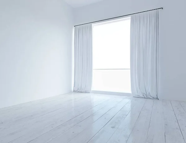 white room interior with window . Scandinavian interior design. 3d illustration