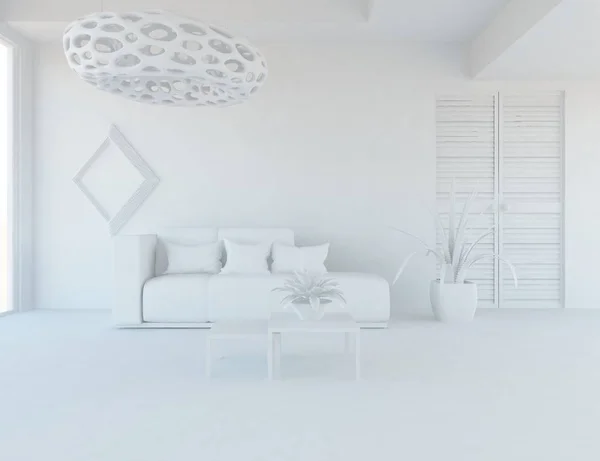 白い部屋の家具とインテリア 北欧のインテリア デザイン イラストレーション — ストック写真