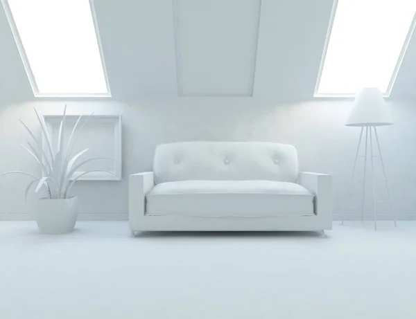 white room interior with furniture. Scandinavian interior design. 3d illustration