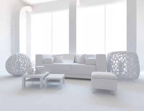 Habitación Interior Blanca Con Muebles Diseño Interior Escandinavo Ilustración — Foto de Stock