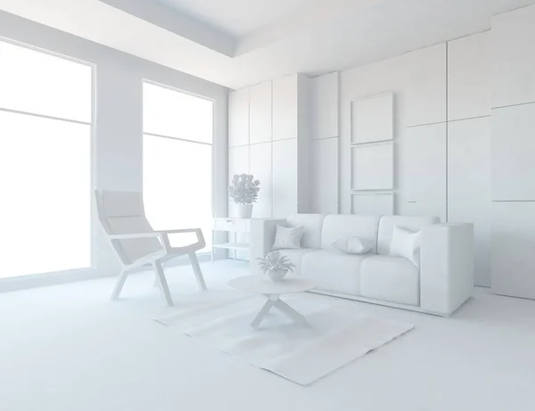 White Room Interior Furniture Scandinavian Interior Design Illustration — Stock Photo, Image