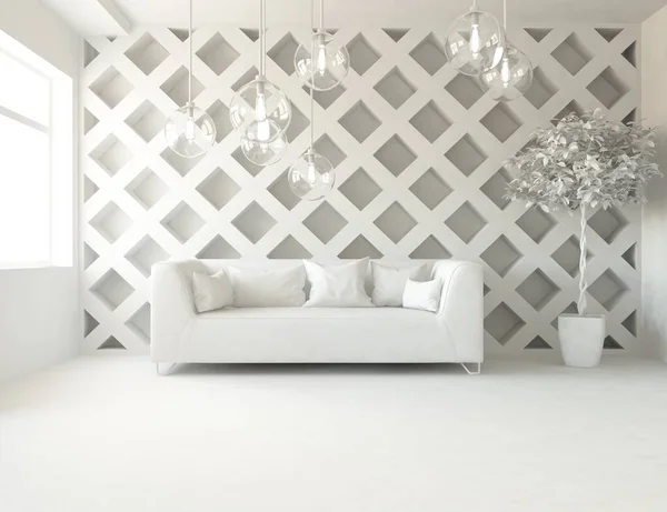 white room interior with furniture. Scandinavian interior design. 3d illustration