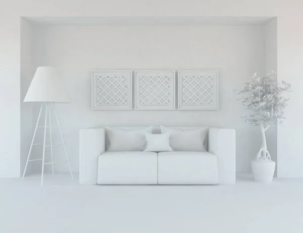 Interior Branco Uma Sala Estar Ilustração — Fotografia de Stock