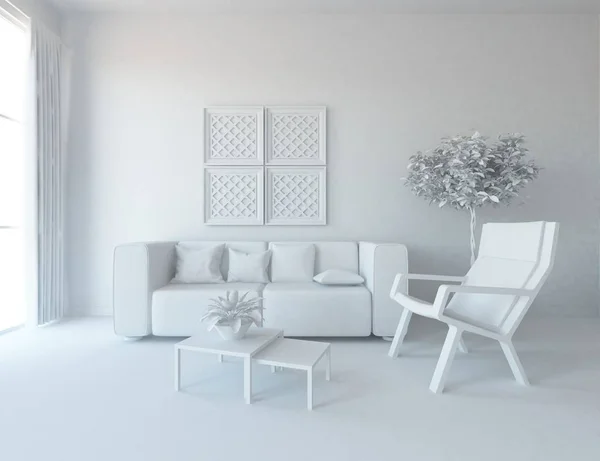 Interior Branco Uma Sala Estar Ilustração — Fotografia de Stock