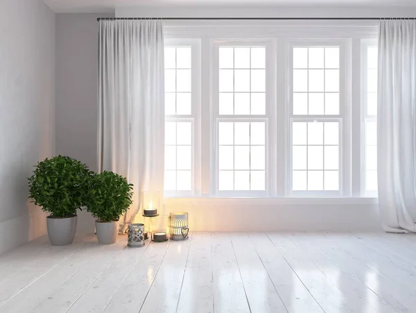 Idea Una Habitación Escandinava Vacía Blanca Interior Con Jarrones Suelo — Foto de Stock