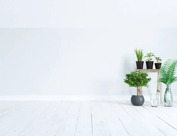 Idéia Interior Quarto Escandinavo Vazio Branco Com Vasos Casa Interior — Fotografia de Stock
