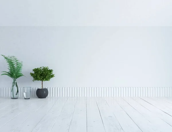 木製の床の花瓶の白い空北欧部屋インテリアのアイデア 北欧インテリア イラスト イラスト — ストック写真