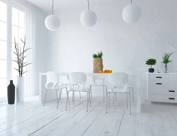 Idea Interno Camera Scandinavo Una Cucina Con Tavolo Sedie Illustrazione — Foto Stock