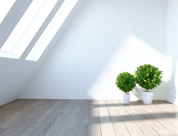 Idée Une Chambre Blanche Vide Scandinave Intérieur Avec Des Vases — Photo