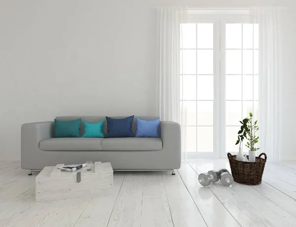 Idee Eines Weißen Skandinavischen Wohnzimmers Mit Sofa Vasen Auf Dem — Stockfoto