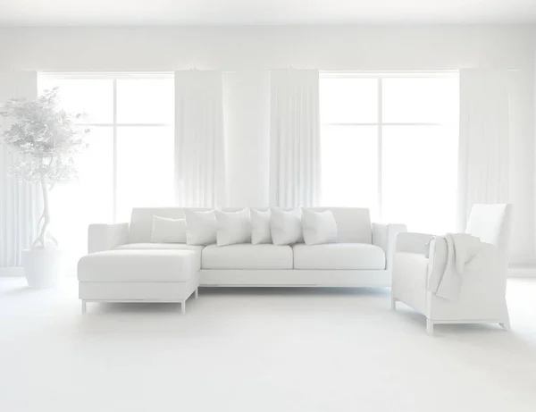 white room interior with furniture. Scandinavian interior design. 3d illustration