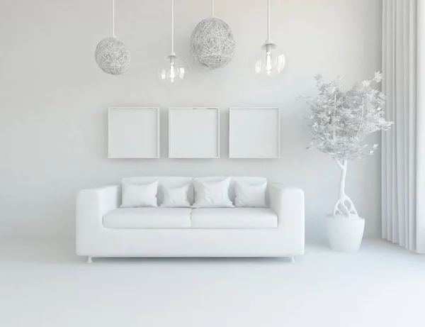 Habitación Interior Blanca Con Muebles Diseño Interior Escandinavo Ilustración — Foto de Stock
