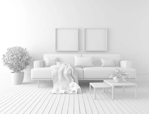 white room interior with furniture. Scandinavian interior design. 3d illustration