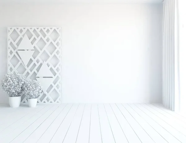 植物と木の床の白い空北欧の部屋のインテリアのアイデア 北欧インテリア イラストレーション — ストック写真