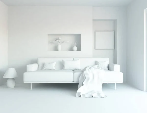 Intérieur Chambre Blanche Avec Mobilier Design Intérieur Scandinave Illustration — Photo