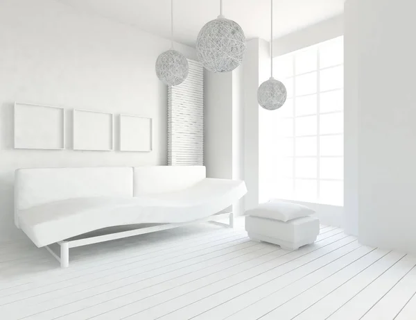 Idee Eines Weißen Skandinavischen Wohnzimmers Mit Sofa Heimat Nordischen Inneren — Stockfoto