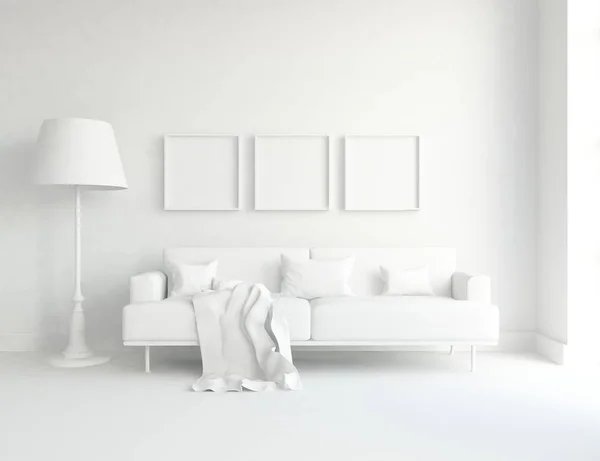 Idea White Scandinavian Living Room Interior Sofa Home Nordic Interior — Stock Photo, Image
