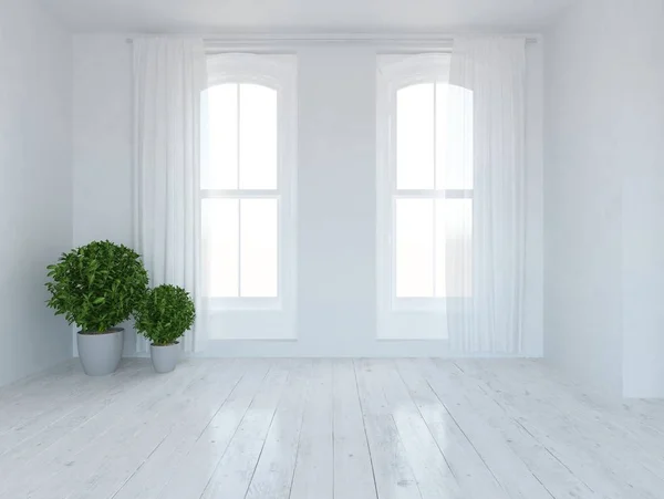 Idea Una Habitación Escandinava Vacía Blanca Interior Con Plantas Suelo —  Fotos de Stock