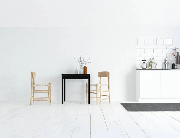 Idée Chambre Scandinave Intérieur Une Cuisine Avec Table Chaises Accueil — Photo