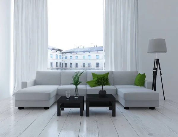Idea Una Sala Estar Escandinava Blanca Interior Con Sofá Plantas —  Fotos de Stock