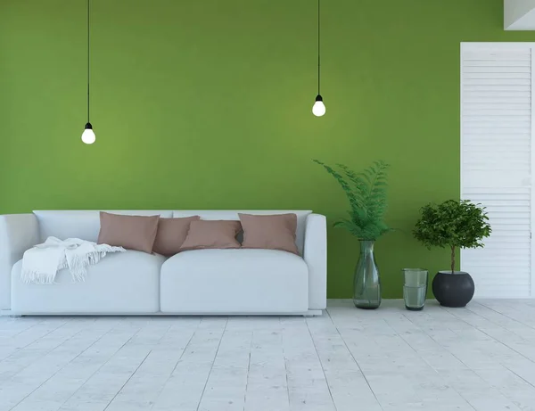 Idee Van Een Interieur Van Scandinavische Woonkamer Met Sofa Planten — Stockfoto