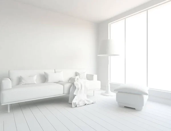 white room interior with furniture. Scandinavian interior design. 3d illustration