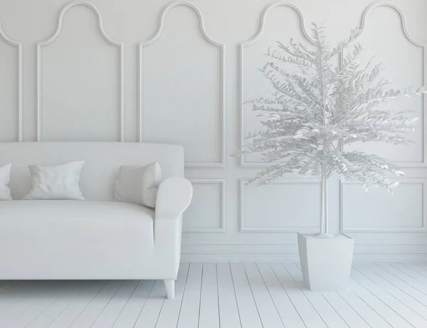 white room interior with furniture. Scandinavian interior design. 3d illustration