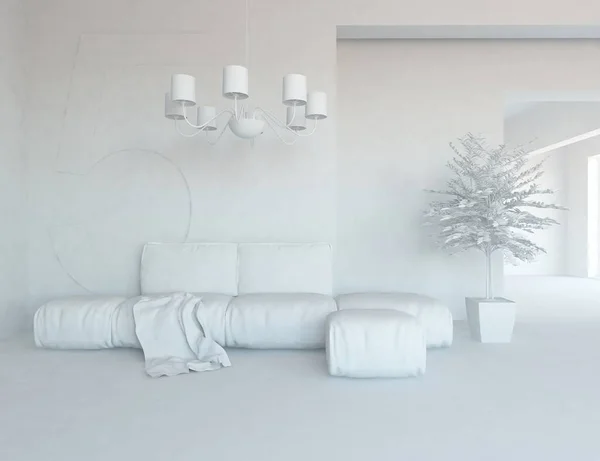 white room interior with furniture. Scandinavian interior design. 3d illustration